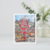 ミルテンベルグドイツ有名な旅行プレイスウォーターカラー ポストカード (スタンド正面)