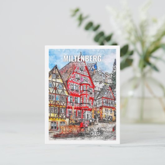 ミルテンベルグドイツ有名な旅行プレイスウォーターカラー ポストカード (スタンド正面)
