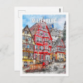 ミルテンベルグドイツ有名な旅行プレイスウォーターカラー ポストカード (正面/裏面)