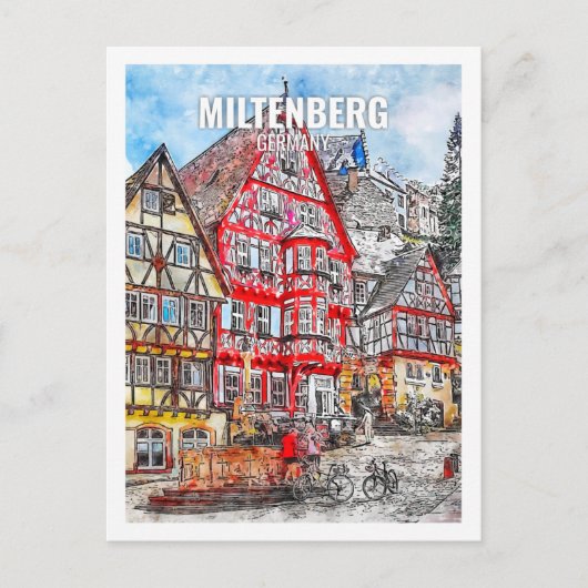 ミルテンベルグドイツ有名な旅行プレイスウォーターカラー ポストカード (正面)