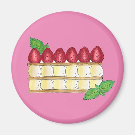 ミルフィーユフランスのフードパフペーストリーラズベリー マグネット (正面)