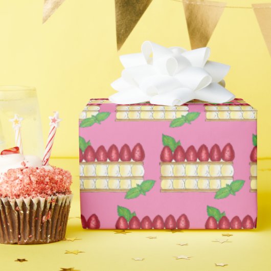ミルフィーユフランスのフードパフペーストリーラズベリー ラッピングペーパー (誕生日パーティー)