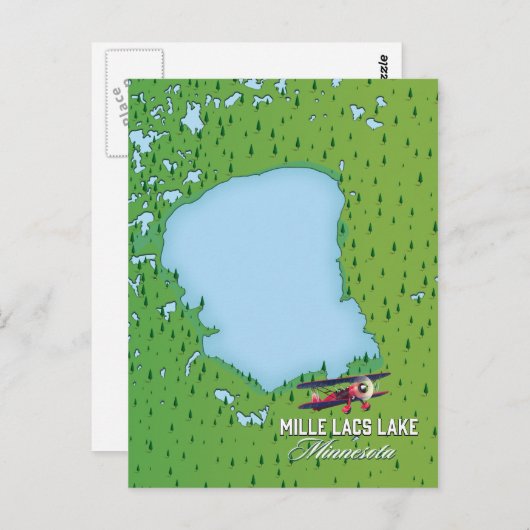 ミルラックス湖ミネソタの旅行マップ。 ポストカード (正面/裏面)
