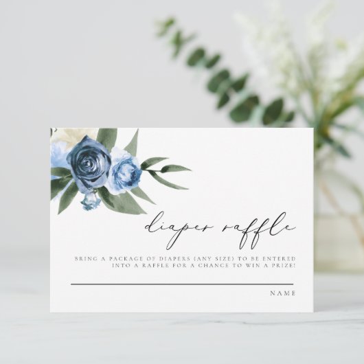ミレナダスティブルーネイビーフローラおむつラッフルカード 招待状 (スタンド正面)