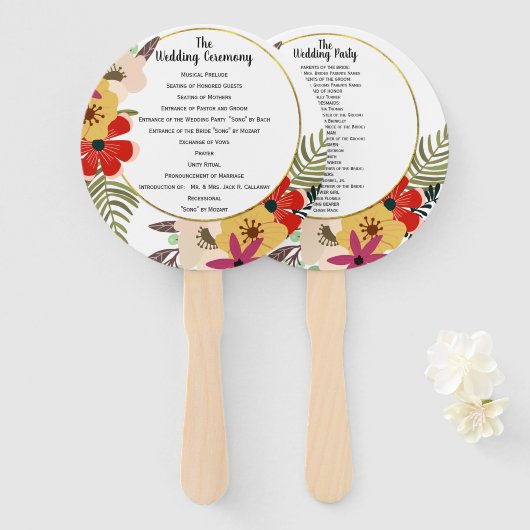 ミレニアルピンクヴィンテージ赤黄フローラ ハンドファン (正面&裏面)