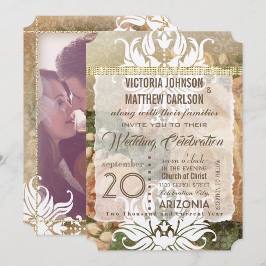 ミレニアルピンク ローズゴールド フォト ウェディング 招待状 (正面/裏面)