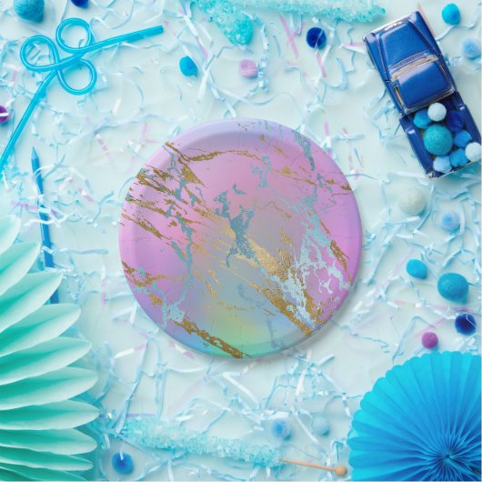 ミレニアル大理石 |レインボーよくはしゃぐパステルグラデーション ペーパープレート (パーティー)