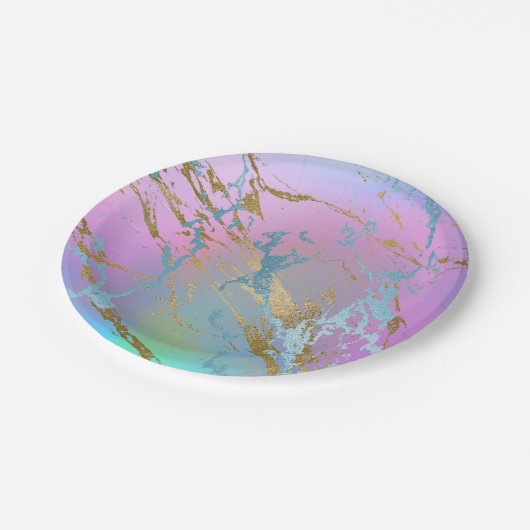 ミレニアル大理石 |レインボーよくはしゃぐパステルグラデーション ペーパープレート (アングル)