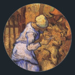 ミレー「羊飼い」より (Vincent van Goghによる) ラウンドシール<br><div class="desc">ヴィンセント・ヴァン・ゴッホによる「羊飼い (ミレー作)」は、ポスト印象派の日常風景を描いた古美術絵画で、農場で羊を刈る農民を描いている。

画家について:
ヴィンセント・ウィレム・ヴァン・ゴッホは、荒々しい美しさ、感情的な誠実さ、鮮やかな色彩で知られるポスト印象派の画家である。</div>