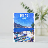 ミロカラフルスギリシャ旅行アート ポストカード (スタンド正面)