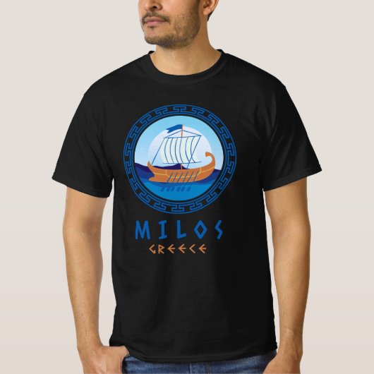 ミロス島、ギリシャ 古代ギリシャ船デザイン メンズ Tシャツ (正面)