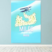 ミロス島 ギリシャ 島 地図 トラベル ポスター アート キャンバスプリント (インサイチュ (ウッドフロア))