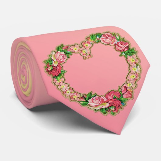 ミロデールピンク&イエローフラワーハートメンズネクタイ ネクタイ (ロール)