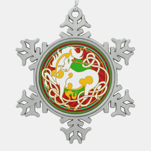 ミンクのHolidazeの2017年のユニコーンのクリスマスのオーナメント スノーフレークピューターオーナメント (正面)