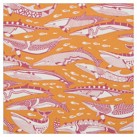 ミンククジラ ビバ・マゼンタ サツマオレンジ ファブリック (見本)