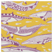 ミンククジラ 紫 黄色 ファブリック (クローズアップ)