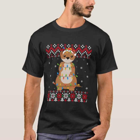 ミンクサンタハットメンズ女性キッズ醜いクリスマスライト Tシャツ (正面)