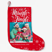 ミングルとジャングル、雪片ファミリーの写真の赤を許可 スモールクリスマスストッキング (正面)
