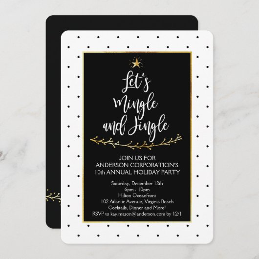 ミングルとジングル白黒金ゴールドクリスマスパーティー 招待状 (正面/裏面)