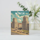 ミンスクベラルーシイラストレーショントラベルアートヴィンテージ ポストカード (スタンド正面)