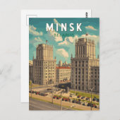 ミンスクベラルーシイラストレーショントラベルアートヴィンテージ ポストカード (正面/裏面)