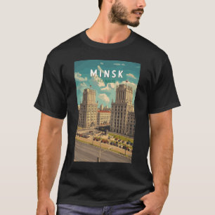 ミンスクベラルーシイラストレーショントラベルアートヴィンテージ Tシャツ