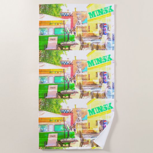 ミンスクベラルーシ建築グラフィティエリア ビーチタオル (正面)