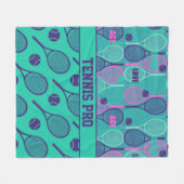 ミンティと紫のテニスラケットの名前  フリースブランケット (正面(横))