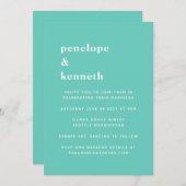 ミンティアクアティール(緑がかった色)ミニマリストサマーコースト結婚ーズ 招待状 (正面/裏面)