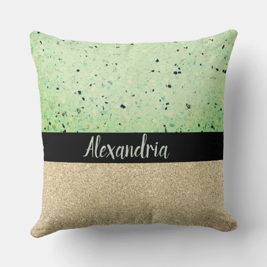 ミンティテラッツォ金ゴールドスパークパーソナライズされたリー クッション (裏面)