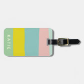 ミンティパステルストライプズのかわいい色のブロック ラゲッジタグ (正面横)