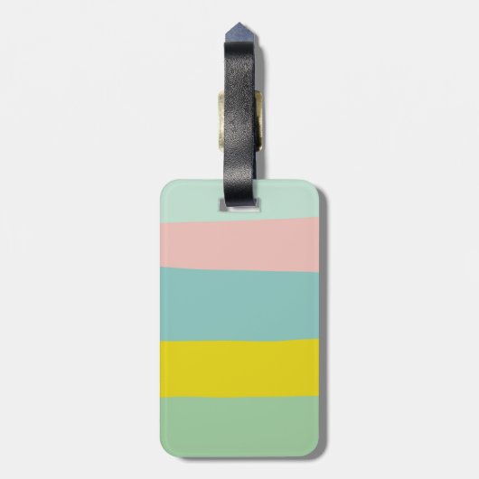 ミンティパステルストライプズのかわいい色のブロック ラゲッジタグ (裏面縦)
