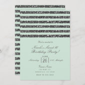 ミンティミントグリーン&シルバーグリッターストライプパーティー 招待状 (正面/裏面)