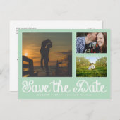 ミントおもしろいチョーク日付コラージポストカードの保存 案内ポストカード (正面/裏面)