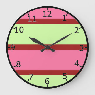 ミントおよびピンクのストライプ ラージ壁時計