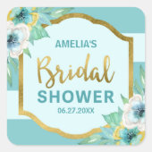 ミントおよびフェイク金ゴールドフローラブライダルシャワー スクエアシール (正面)
