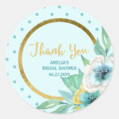 ミントおよびフェイク金ゴールドフローラブライダルシャワー ラウンドシール (正面)