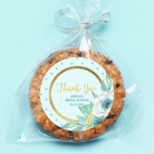 ミントおよびフェイク金ゴールドフローラブライダルシャワー ラウンドシール