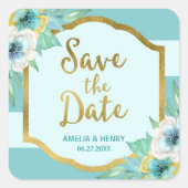 ミントおよびフェイク金ゴールドフローラ日付の保存 スクエアシール (正面)