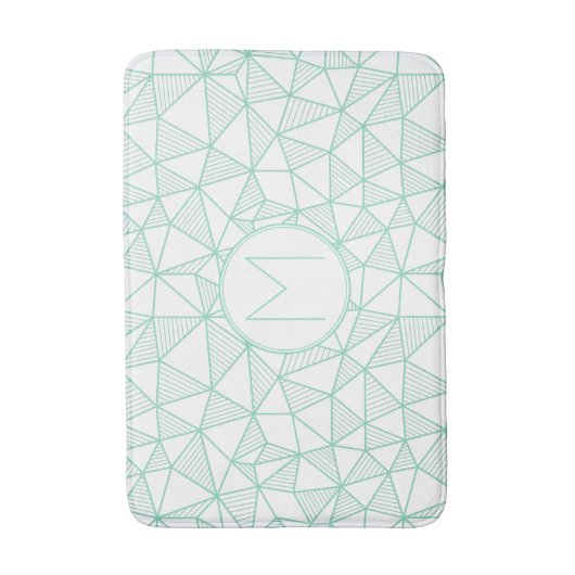 ミントおよび白モダン幾何学模様モノグラム バスマット (正面縦)