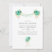 ミントおよび金ゴールドの花柄ライトウェディングシャワーの招待 招待状 (正面)