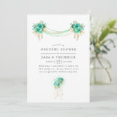 ミントおよび金ゴールドの花柄ライトウェディングシャワーの招待 招待状 (スタンド正面)