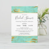 ミントおよび金ゴールドフェイクフォイルブライダルシャワー 招待状 (スタンド正面)