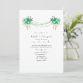 ミントおよび金ゴールドフローララ結婚イト 招待状 (スタンド正面)