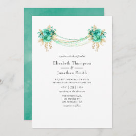 ミントおよび金ゴールドフローララ結婚イト 招待状