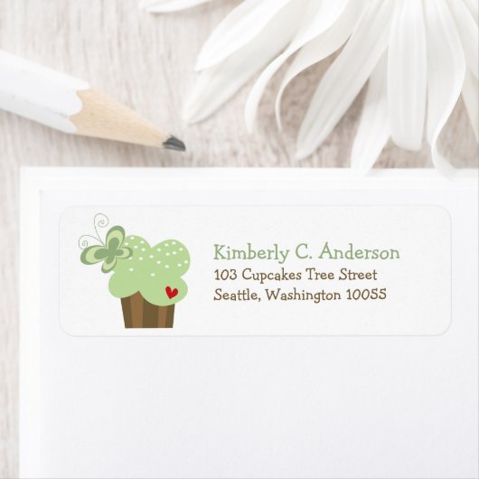 ミントお洒落カップケーキバタフライガール誕生日 ラベル (インサイチュ)