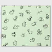 ミントお洒落グリーンのカートゥーンディノス ラッピングペーパー (フラット)