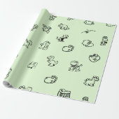 ミントお洒落グリーンのカートゥーンディノス ラッピングペーパー (アンロールド)
