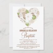 ミントお洒落フローラハートバプテスマ招待状 招待状 (正面)