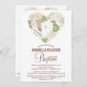 ミントお洒落フローラハートバプテスマ招待状 招待状 (正面/裏面)